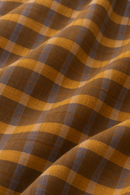 Mustard Brown Gingham Checks Mul Cotton Saree