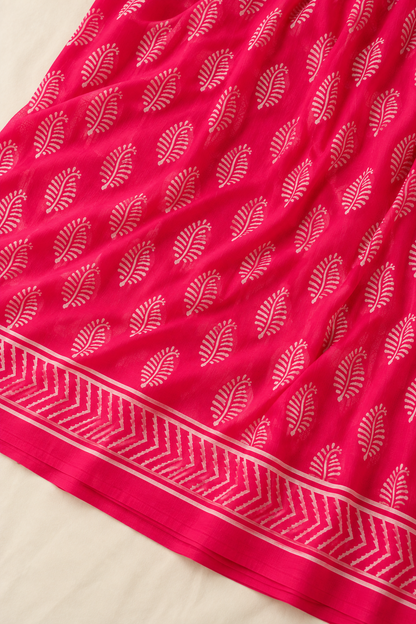Leaf Buti Handblock Mul Cotton Saree