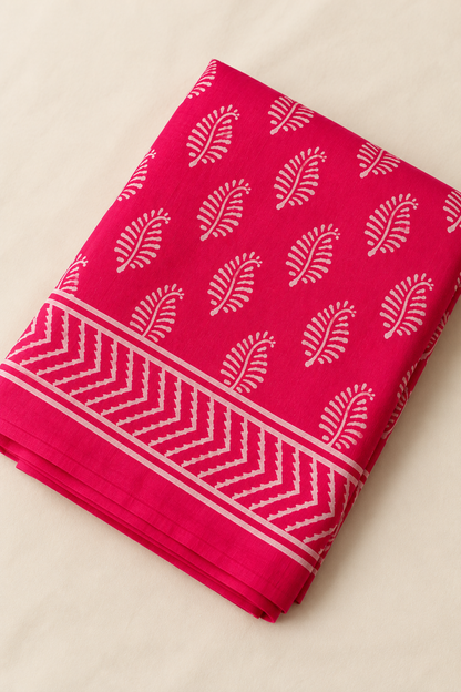 Leaf Buti Handblock Mul Cotton Saree