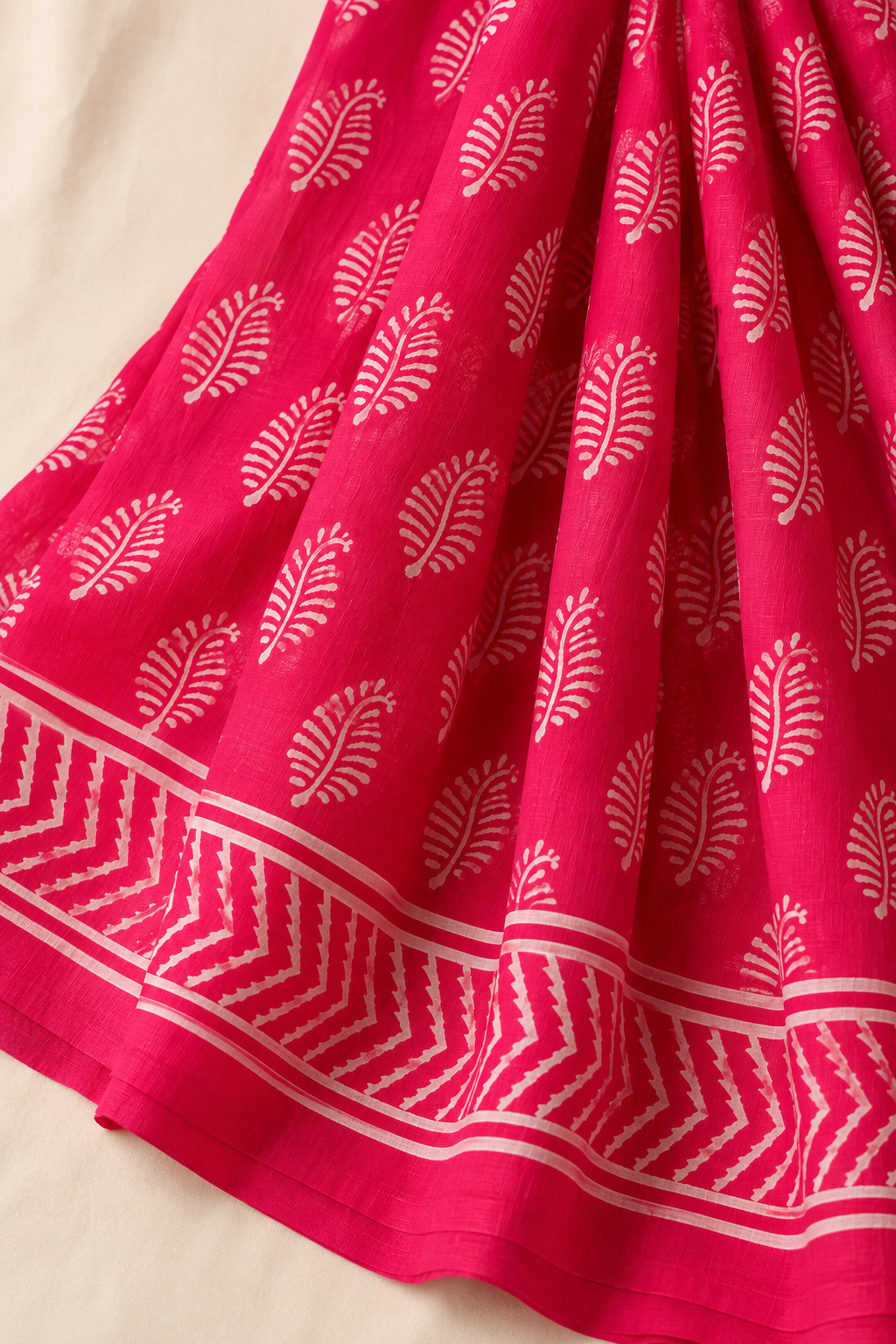 Leaf Buti Handblock Mul Cotton Saree
