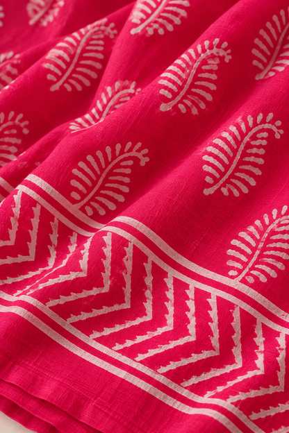 Leaf Buti Handblock Mul Cotton Saree