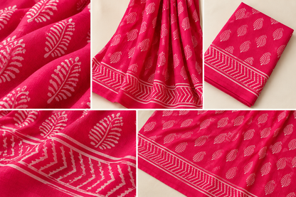 Leaf Buti Handblock Mul Cotton Saree