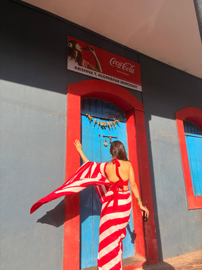 Classic Red Striped Mul Cotton Saree
