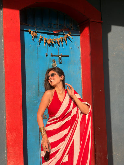 Classic Red Striped Mul Cotton Saree
