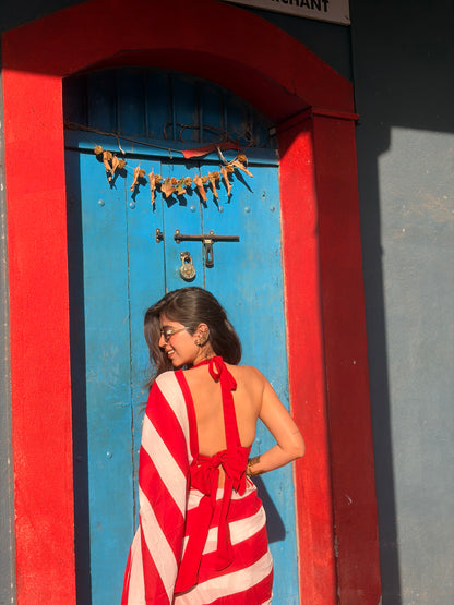 Classic Red Striped Mul Cotton Saree