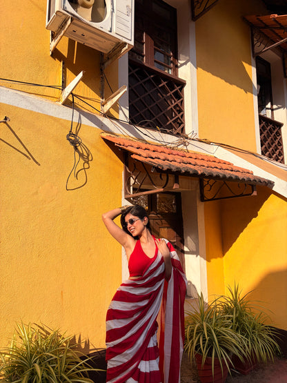 Classic Red Striped Mul Cotton Saree