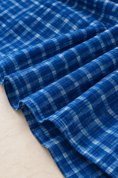Blue Gingham Checks Mul Cotton Saree