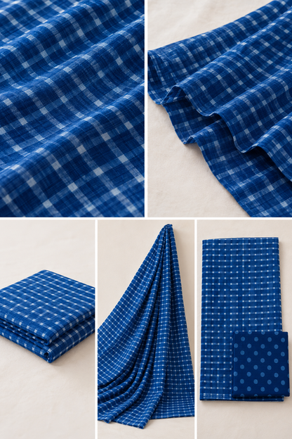 Blue Gingham Checks Mul Cotton Saree