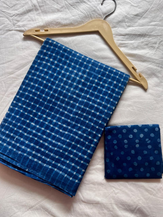 Blue Gingham Checks Mul Cotton Saree