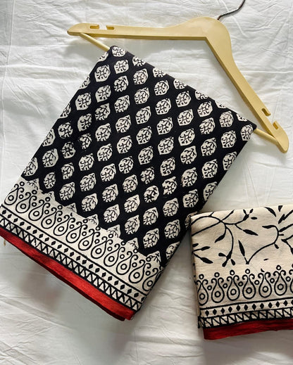 Black Ivory Heritage Handblock Mul Cotton Saree