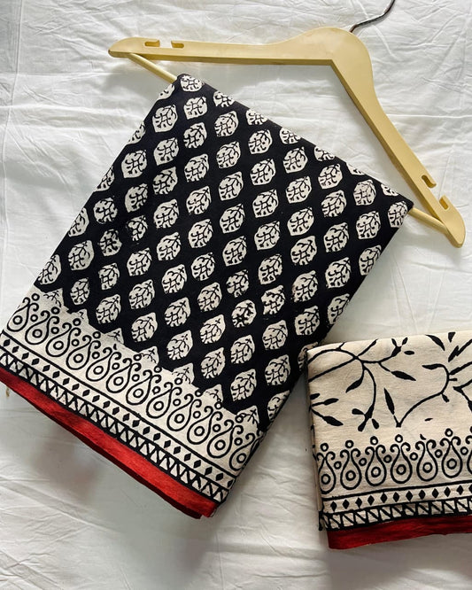 Black Ivory Heritage Handblock Mul Cotton Saree
