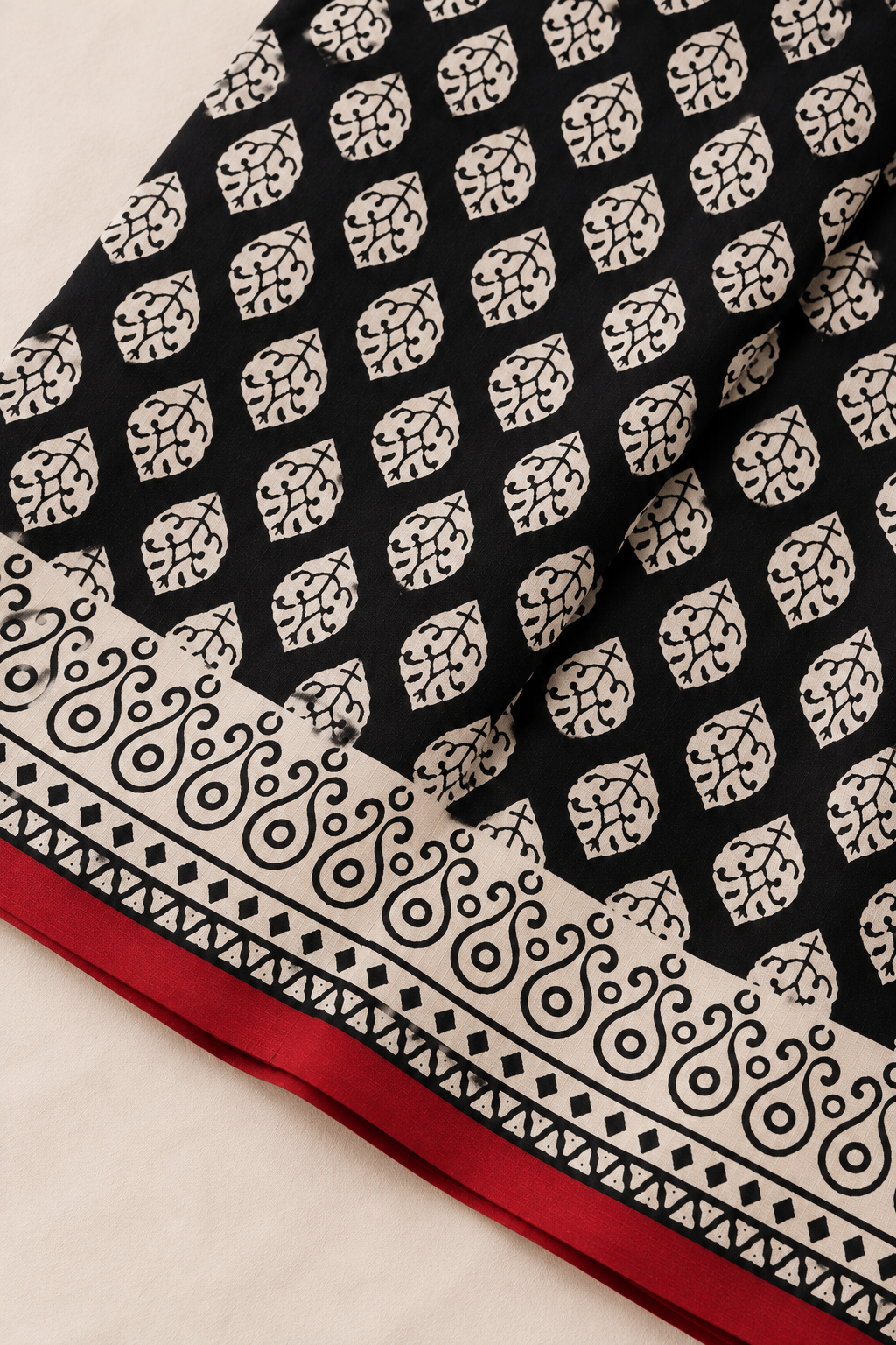 Black Ivory Heritage Handblock Mul Cotton Saree