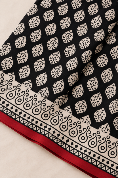 Black Ivory Heritage Handblock Mul Cotton Saree