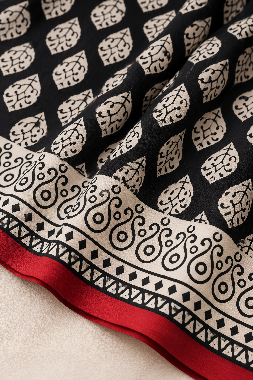 Black Ivory Heritage Handblock Mul Cotton Saree