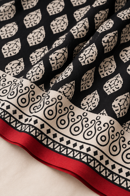 Black Ivory Heritage Handblock Mul Cotton Saree