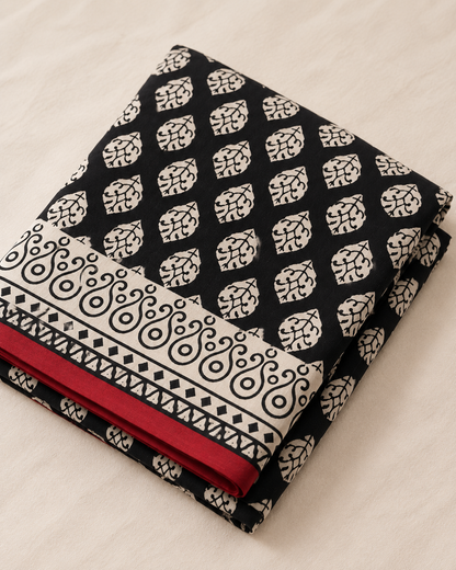 Black Ivory Heritage Handblock Mul Cotton Saree