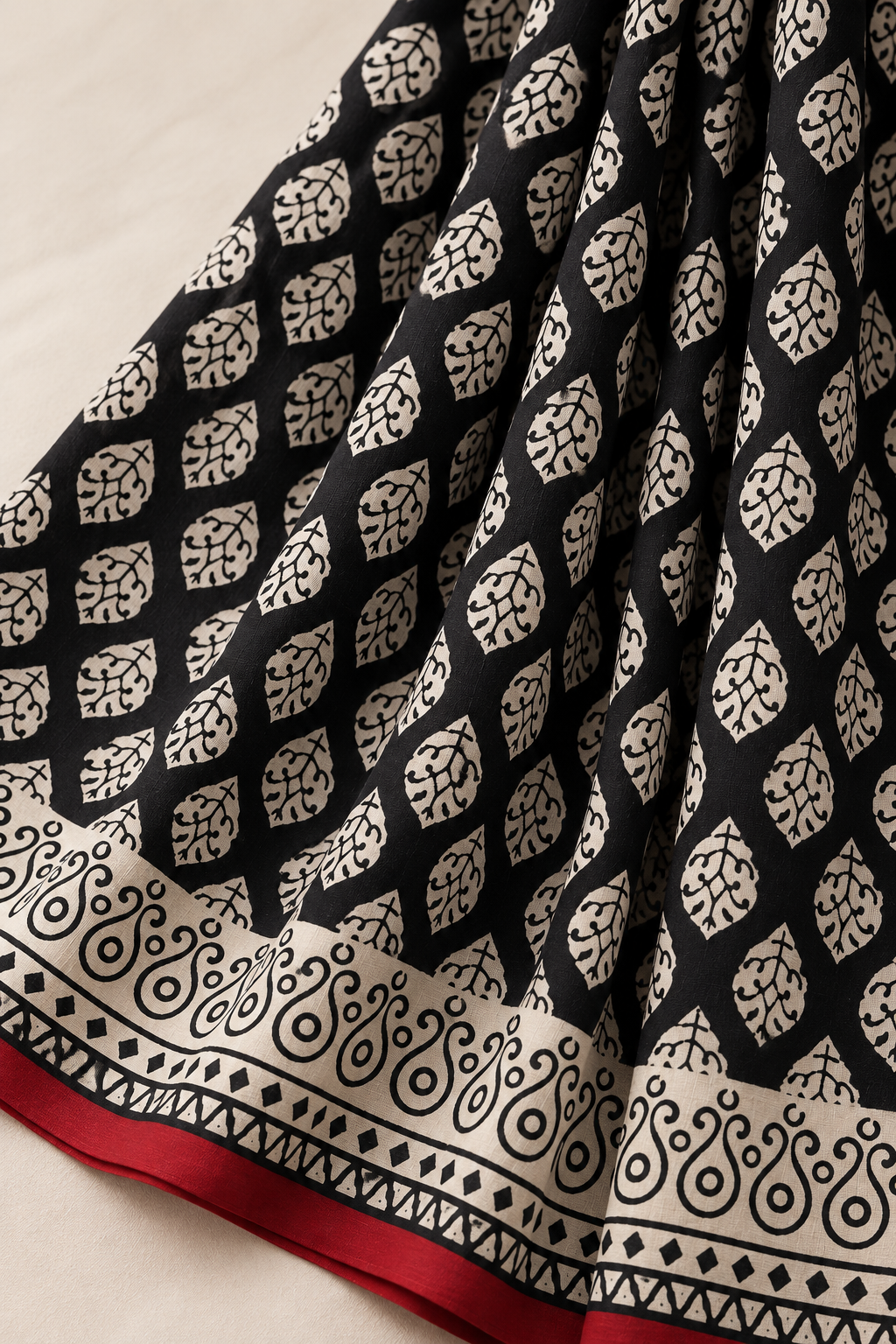 Black Ivory Heritage Handblock Mul Cotton Saree