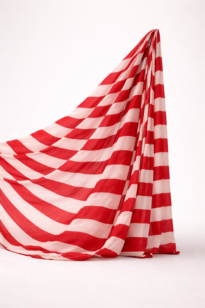 Classic Red Striped Mul Cotton Saree