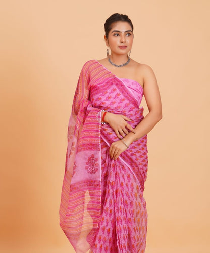 Pink Floral Kota Doriya Saree