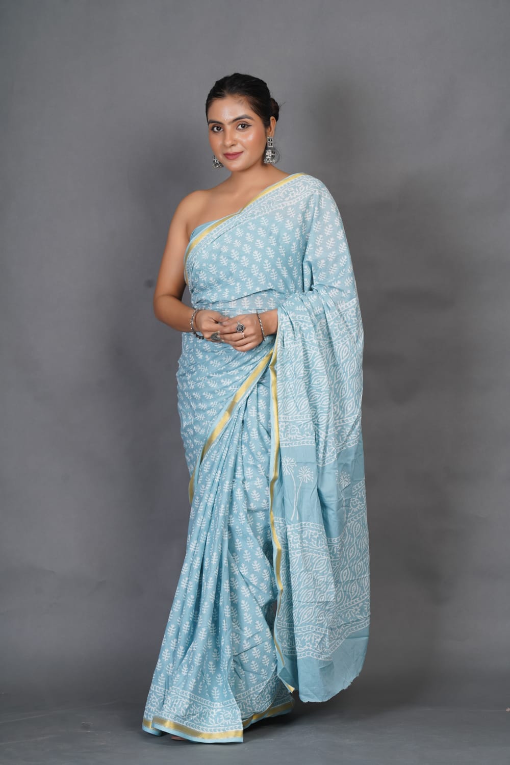 Pure Cotton Saree With Golden Jari Border